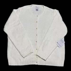 NWT Vintage‎ Leon Levin White Acrylic Hand Loomed Cardigan Sweater Women’s 1X
